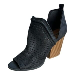 Cupid Black Perforated Leather Peep Toe Bootie Size 9.5